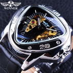 Winner European American Style Men's Fashion Casual Hollow Triangle Large Dial Automatic Mechanical men Watch SLZg65