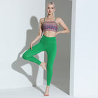 2023 yoga suits Elegant Vintage Printed Top Bamboo Green Pants Yoga Clothes Two-Piece Set Women's Training Fitness running Suit TZ-221103