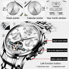 OLEVS Men's Skeleton Automatic Mechanical Watch Date Display Stainless Steel Business Wristwatch for Men Clock reloj hombre