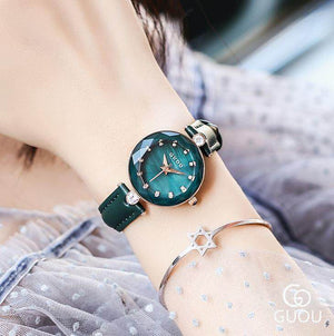 GUOU 66611 Fashion Diamond 2019 Wrist watch Leather Strap Luxury Women's Watches Ladies Watch Clock