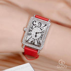 Guou 8201 Crystal Bling Woman Women watches Fashion Leather Rectangle Watches Female Wristwatch
