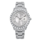 MISSFOX Watch for men fashion full diamond hip hop diamond week calendar men's quartz watch V332A