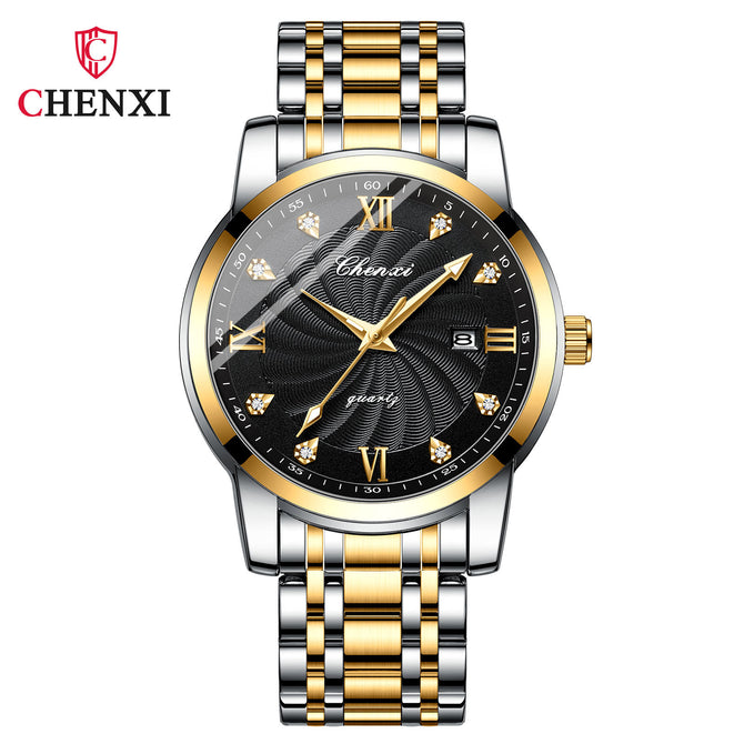 Chenxi Men's Diamond New Stainless Steel Calendar Waterproof Simple Business Fashion Luminous Quartz men casual Watch CX-8221