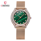 CHENXI new fashion inlaid drilled amethyst ladies watch leather waterproof small green watch quartz watch CX-320
