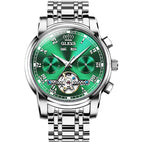 OLEVS Men's Skeleton Automatic Mechanical Watch Date Display Stainless Steel Business Wristwatch for Men Clock reloj hombre