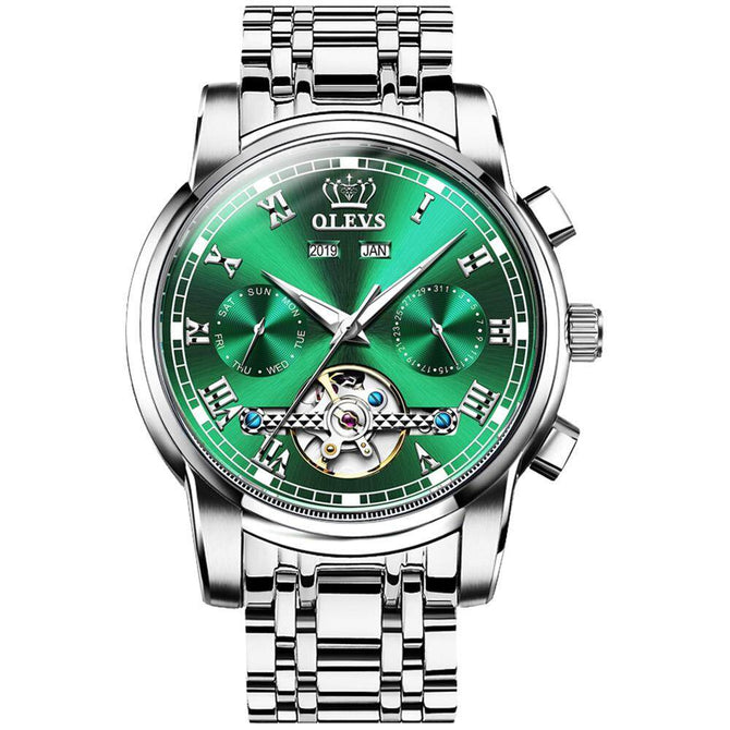 OLEVS Men's Skeleton Automatic Mechanical Watch Date Display Stainless Steel Business Wristwatch for Men Clock reloj hombre