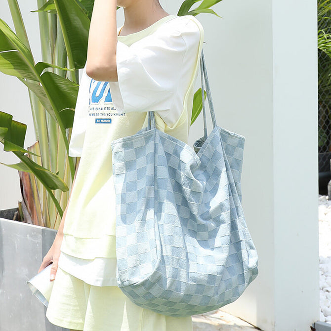 New Korean version art canvas bag ins casual wash denim handbag net red fashion lattice single shoulder female bag SR1119
