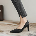 Thick heel shoes women's new fashion soft leather shallow mouth professional women's shoes square head small high heels B65-1