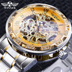 New Winner Watch Men's Fashion Casual Classic Popular Hollow Rhinestone Manual Mechanical Watch SLZg75