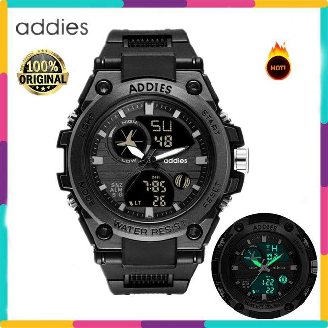 Addies MY-1818 Digita Men Sports Mens Watch For Men Outdoor 30M Water Resistant LED Tactical Clock Backlight Alarm Multifunction Big Analog Quartz Double Screen Wristwatch-Intl