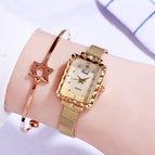 Gedi Fashion Women's Mesh Square Watch Simple Student Versatile Waterproof Quartz Watch 13029