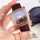 Guou 8150 marca feminina relógios de quartzo bayan kol saati cinto de couro moda moderna relógio de pulso reloj mujer relojes senhoras de luxo relógio