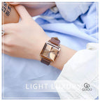 [Large Stock] GUOU 8096 Genuine Leather Square Personality Fashion All-match Simple Style Quartz Watch Waterproof Ladies Watch