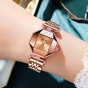 SENO Steel Small Square Watch Ladies Fashion waterproof diamond Quartz women lady Watch S057
