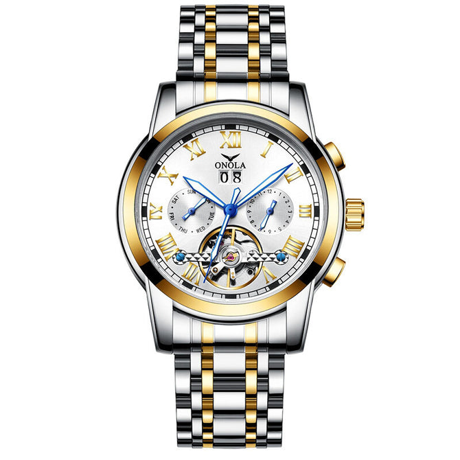 ONOLA ON6820 solid steel belt business tourbillon hollow automatic mechanical watch men's waterproof watch men