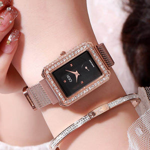 GEDI 3076 Fashion Casual Watch Korea style WomenElegant Luxury Stainless Steel Magnetic Strap Waterproof Ladies Diamond Rhinestone Analog Quartz Wristwatch