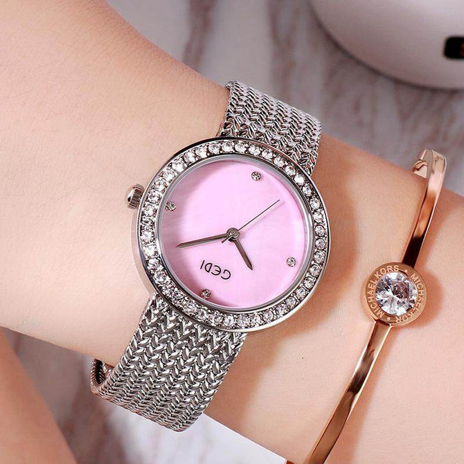 GEDI 82006 Fashion Casual Watch Korea style Women Elegant Luxury Stainless Steel Waterproof Ladies Diamond Rhinestone Analog Quartz Wristwatch