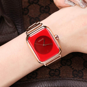Fashion GUOU 8162 Top Brand  Steel No Fade Hardlex Rectangle Quartz Wristwatches Wrist Watch for Women Female Girls