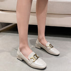British style loafers female 2022 spring new square toe leather shoes large size metal buckle thick heel single shoes female 189-7