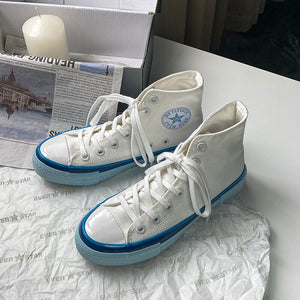 Cream blue canvas shoes student men and women couple shoes 2021 new Korean casual sports walking shoes 243