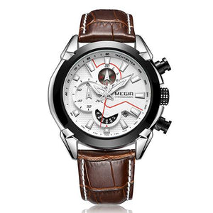 MEGIR 2065 Sport Watch Men Top Brand Luxury Leather Quartz Watches Clock Men Creative Chronograph Relogio