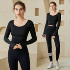 lulu new women's yoga clothes suit long-sleeved gym sports fashion top running quick-drying clothes fitness clothes 222+187