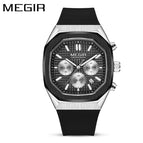 Megir Men's Watch Multi-Function Chronograph Calendar Square Fashion Sports Watch Male 2215