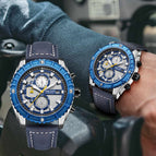 Megir Men's Watch Fashion Blue Timing Stereo Plate Leather Sports men calendar waterproof Watch 2119