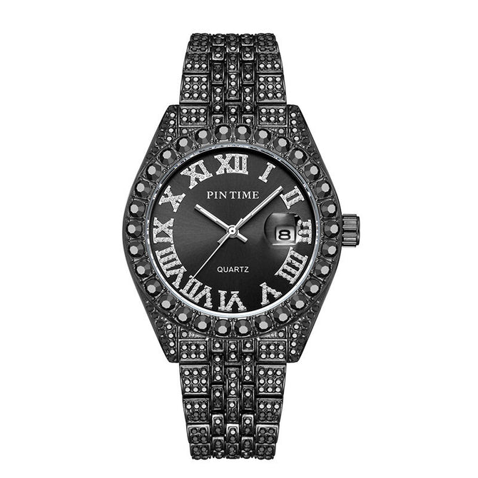 PINTIME Men's Frank Starry Retro Steel Yacht Diamond-Embedded quartz calendar casual men Watch PT1573