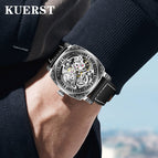 KUERST 3D Carved Hollow Fully Automatic Mechanical Men's Watch fashion leather causal watch men KR8020
