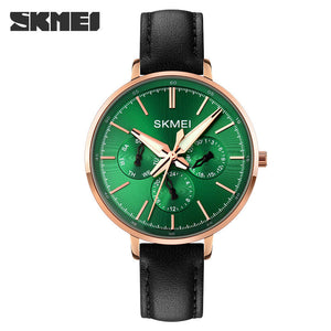 Skmei women's watch fashion six needle leather lady watch retro wind leather round women's watch quartz watch