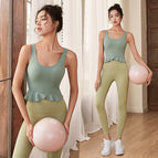 lulu yoga suit fitness women&#39;s summer vest tight sports top with chest cushion slim pants running dancing training sports suit 932-178