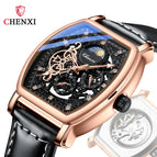 CHENXI new sun moon stars barrel-shaped automatic mechanical watch, luminous hollow mechanical watch CX-8855