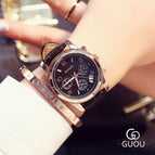 GUOU8175 Hong Kong ancient European ladies watch three-eye multifunctional belt classic retro casual quartz watch women's watch