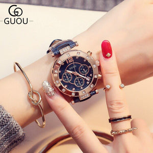 GUOU 8050 Top Brand Fashion Luxury Women's Watches Ladies Watch Women Bracelet For Calendar Clock Leather relogio feminino saat