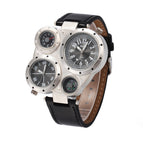Oulm watch for men Double Time Zone Men's leather Watch Large Dial Compass Quartz watch HP9415
