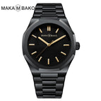 MAKAMBAKO Polygon Stainless Steel strap simple fashion Watch Men's Black waterproof quartz watch M-5015