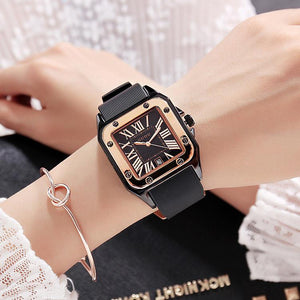 【Large stock】Original GUOU 8154 Small Dial Casual watches Ladies Watch Square Clocks Roman Scale Waterproof Silicone Calendar Movement Women Wristwatch Luxury Brand