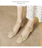 Sandals women's 2022 summer new hollow sandals female fairy style thick heel bow sandals female 17820-3