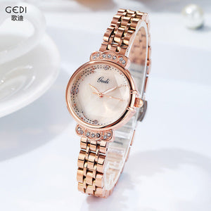 GEDI Women's watch ladies luxury crown steel strap watch fashion small dial waterproof quartz watch 13028