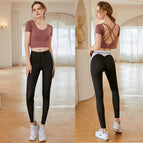 Yoga sports suit women's hip lifting pants slim and sexy gym casual sweat-absorbent quick-drying Top sports two piece suit 927+K303