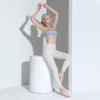 2023 yoga suits Elegant Vintage Printed Top Bamboo Green Pants Yoga Clothes Two-Piece Set Women's Training Fitness running Suit TZ-221103