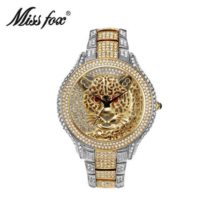 Missfox women watch fashion personality leopard set diamond British ladies watch V199