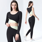 2021 Yoga suits new long-sleeved vest and pants yoga clothing suit women with chest pad and three-piece running fitness set 8257-9098-6145