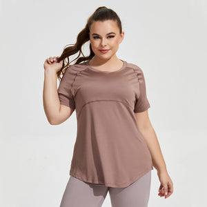 Large Size Long Thigh-Length Thin Yoga Mesh Beauty Back Breathable Short Sleeve yoga Running Fitness Top Sportswear for Women YY186