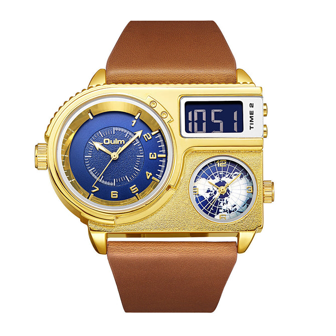 Oulm watch for men genuine large dial quartz watch leather sports casual men's watch gold men's watch HP5026