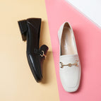 Leather shoes women's England 2022 new buckle high heels casual single shoes thick heels versatile large women's shoes 189-1