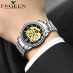 Fngeen Men's Watch Waterproof Fashion Student Men's Watch Double-Sided Hollow Automatic Mechanical Watch 8866