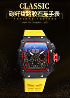 Men's Watch European and American Carbon Fiber Texture Fashion Quartz Watch Barrel-Shaped Quartz Sports Watch 1035