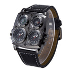 Oulm Large Dial Fashion Casual Men's Watch Large Dial Dual Time Zone Compass Men's Quartz Watch HP1140